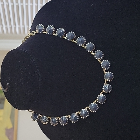 J Crew Venus Flytrap goldtone necklace with midnight blue acrylic stones - Picture 2 of 5